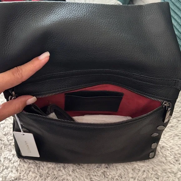 Hammitt VIP LRG Black Crossbody Bag Gunmetal grommets with Red Zipper. NWT - Picture 5 of 7